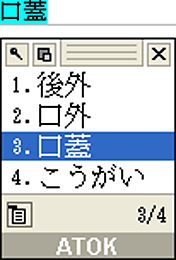 「F5」キー医療辞書から「こうがい」に該当する変換候補だけが表示される