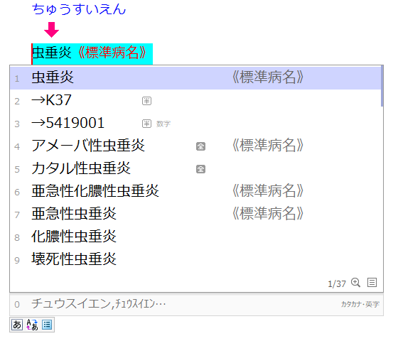 ちゅうすいえん→虫垂炎《標準病名》